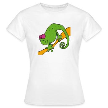 Chamaeleon am Ast – bunte Pop-Illustration - Frauen T-Shirt - Weiß - Vorne - AI Model Female 172 dark (172cm)