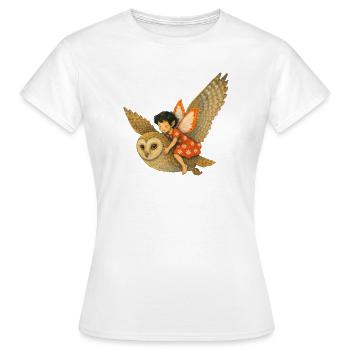 Carinchen auf dem Flug mit der Eule  - Frauen T-Shirt - Weiß - Vorne - AI Model Female 172 dark (172cm)