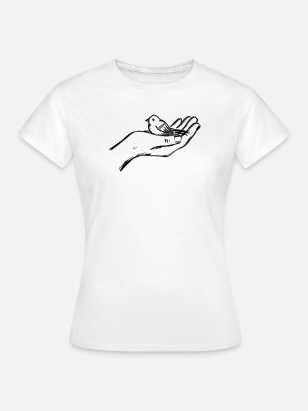 Vogel auf Handfläche - Illustration - Frauen T-Shirt - Weiß