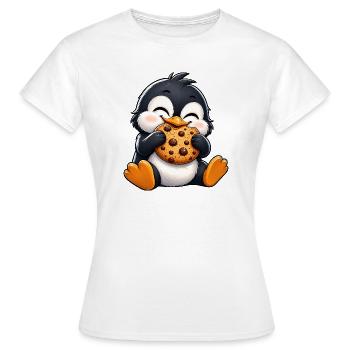 Cute Penguin Cartoon Cookies Snacking Comic Nibbling - Women's T-Shirt - white - Front - AI Model Female 172 dark (172cm)