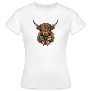 American Highland Cattle with Flag Bowtie - Women's T-Shirt - white - Front - AI Model Female 172 dark (172cm)