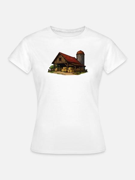 Rustikale Scheune mit Heuballen - Frauen T-Shirt - Weiß