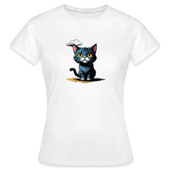 Katze unter einer Regenwolke - Frauen T-Shirt - Weiß - Vorne - AI Model Female 172 dark (172cm)