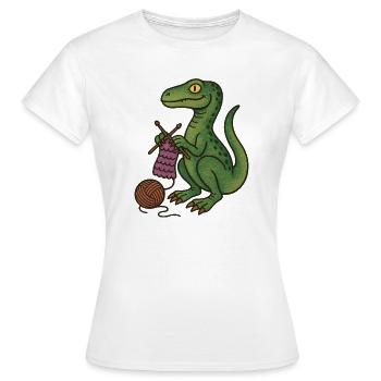 Dino Strick-Cozy - Frauen T-Shirt - Weiß - Vorne - AI Model Female 172 dark (172cm)