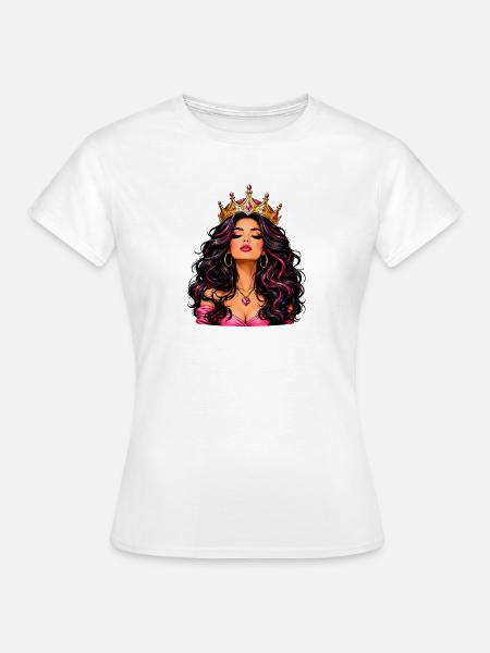 Königin mit Krone und Schmuck - Frauen T-Shirt - Weiß
