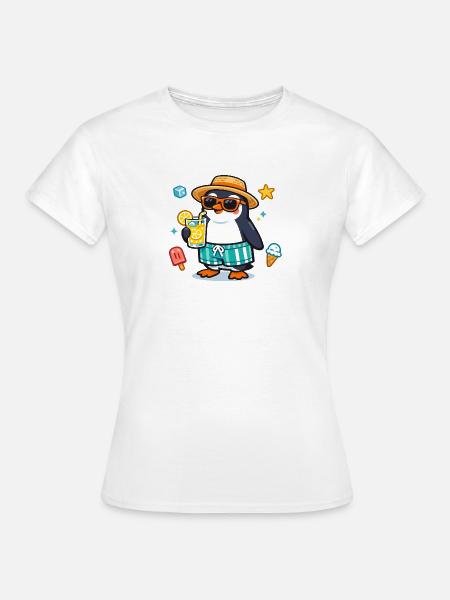 Sommer pinguin mit Drink - Frauen T-Shirt - Weiß
