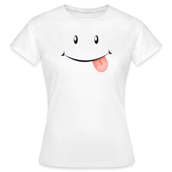 Un visage rieur avec la langue tendue. - T-shirt Femme - blanc - Devant - AI Model Female 172 dark (172cm)