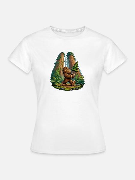 Waldfreund Bigfoot im Waldpfad - Frauen T-Shirt - Weiß