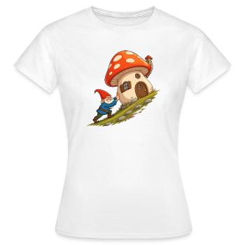 Pilzhäuschen-Gnom zieht Haus - Frauen T-Shirt - Weiß - Vorne - AI Model Female 172 dark (172cm)