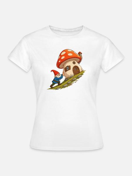 Pilzhäuschen-Gnom zieht Haus - Frauen T-Shirt - Weiß