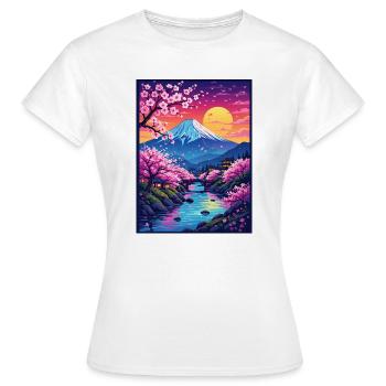 Sakura-Fluss bei Sonnenuntergang mit Fuji-Gipfel - Frauen T-Shirt - Weiß - Vorne - AI Model Female 172 dark (172cm)