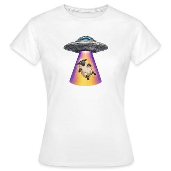 UFO Abduction Fluffy Cartoon Sheep Sticker - Women's T-Shirt - white - Front - AI Model Female 172 dark (172cm)