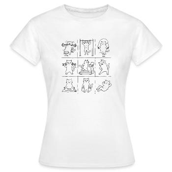 Katzen Gym-Motive: 9 Panels - Frauen T-Shirt - Weiß - Vorne - AI Model Female 172 dark (172cm)