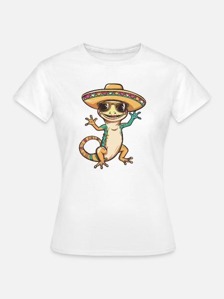 Echse Comic Lustig Sombrero - Frauen T-Shirt - Weiß