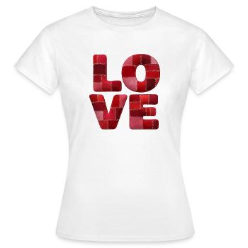 Patchwork Love Schriftzug - Frauen T-Shirt - Weiß - Vorne - AI Model Female 172 dark (172cm)