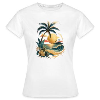 Premium Urlaub Palmen Sonne Welle Strand Shirt - Frauen T-Shirt - Weiß - Vorne - AI Model Female 172 dark (172cm)