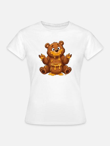 Honigbär Cartoon mit Topf - Frauen T-Shirt - Weiß