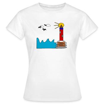 Lighthouse by the sea in the circle of the sun - Women's T-Shirt - white - Front - AI Model Female 172 dark (172cm)