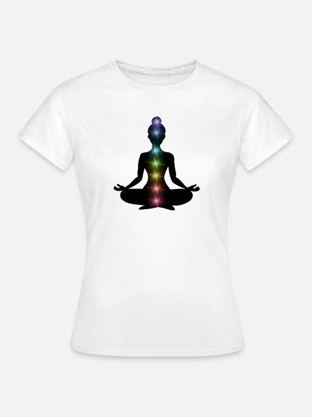 Regenbogenchakren Meditations-Silhouette - Frauen T-Shirt - Weiß