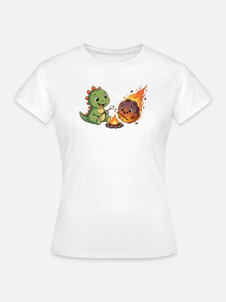 Dino & Meteorit am Lagerfeuer - Frauen T-Shirt - Weiß