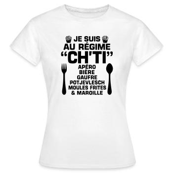 Régime ch'ti - T-shirt Femme - blanc - Devant - AI Model Female 172 dark (172cm)
