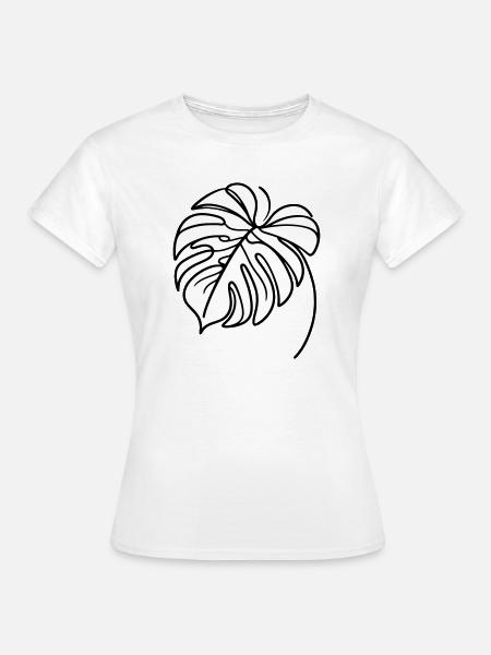 Monstera Linienkunst Schwarz - Frauen T-Shirt - Weiß