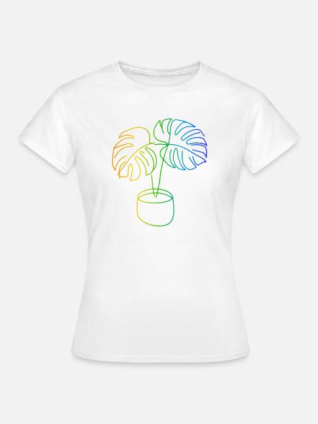 Monstera Regenbogen Linienkunst - Frauen T-Shirt - Weiß