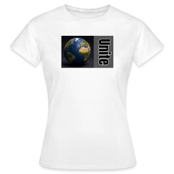 Weltball-Einheit in Bewegung - Frauen T-Shirt - Weiß - Vorne - AI Model Female 172 dark (172cm)