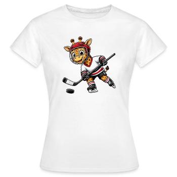 Cute Giraffe Hockey Player Cartoon Comic - Women's T-Shirt - white - Front - AI Model Female 172 dark (172cm)