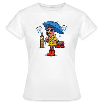 London Regen Flamingo Cartoon - Frauen T-Shirt - Weiß - Vorne - AI Model Female 172 dark (172cm)