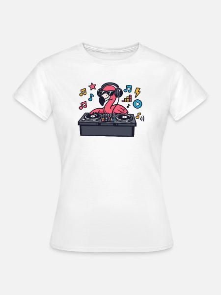 Flamingo DJ im Plattenteller-Style - Frauen T-Shirt - Weiß