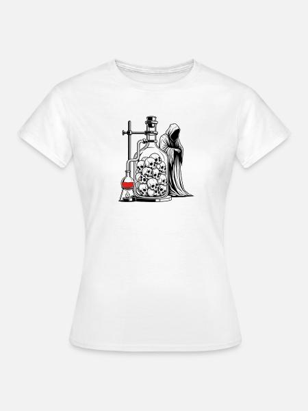 Totenkopf-Alchemie-Labor mit Sensenmann-Gotik-Kunst - Frauen T-Shirt - Weiß