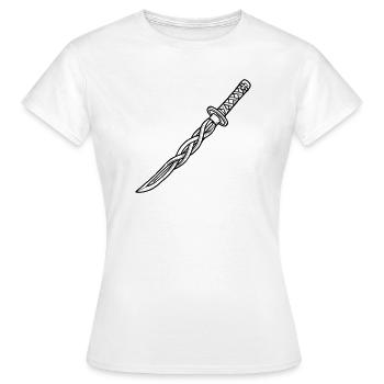 Katana Schwert Fantasy Samurai Ninja Cosplay - Frauen T-Shirt - Weiß - Vorne - AI Model Female 172 dark (172cm)
