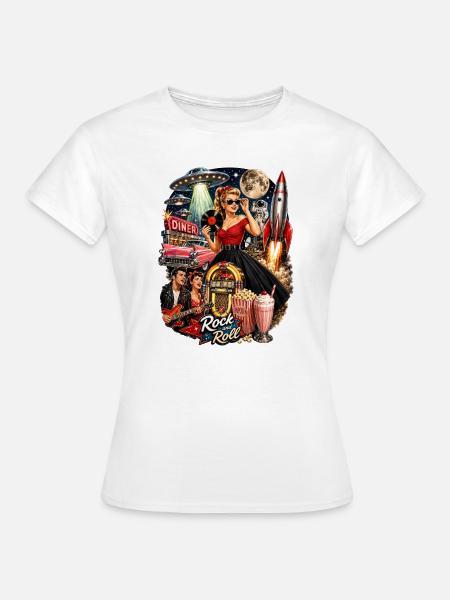 Retro Rockabilly Diner Mond Rakete - Frauen T-Shirt - Weiß