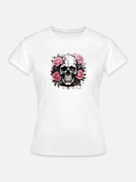Rosen Schädel Gothic - Frauen T-Shirt - Weiß