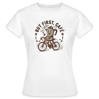 Kaffee zuerst auf dem Fahrrad - Frauen T-Shirt - Weiß - Vorne - AI Model Female 172 dark (172cm)