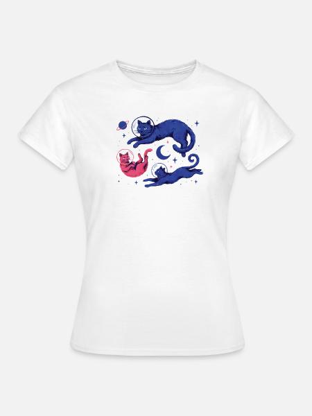 Astronauten Kätzchen Sterne Planeten - Frauen T-Shirt - Weiß