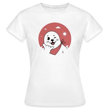 Winking Seal Wearing a Bandana Throwing Shaka Sign - Women's T-Shirt - white - Front - AI Model Female 172 dark (172cm)