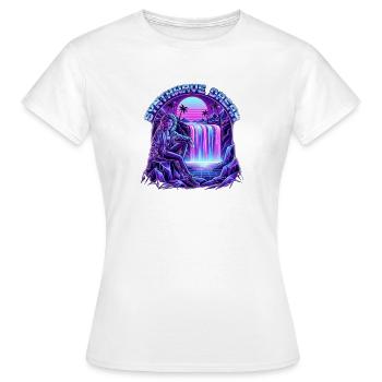 Synthwave Dream: Neon Waterfall and the 80s - Women's T-Shirt - white - Front - AI Model Female 172 dark (172cm)