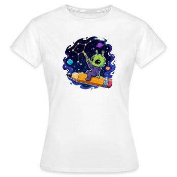 Alien on a pencil in the starry sky - Women's T-Shirt - white - Front - AI Model Female 172 dark (172cm)