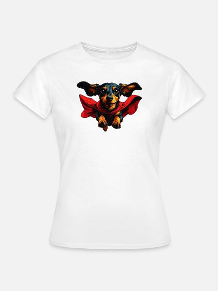 Dackel Superheld im Cape - Frauen T-Shirt - Weiß