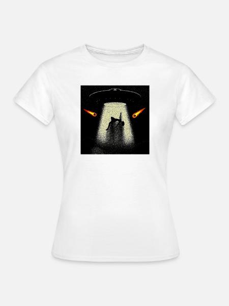 UFO-Strahlen-Entführungs-Silhouette - Frauen T-Shirt - Weiß