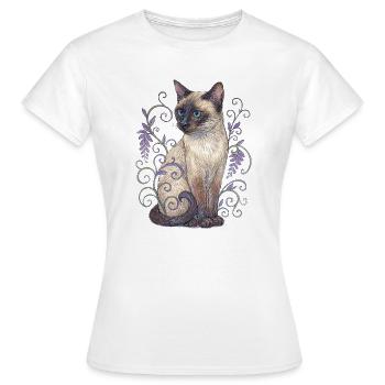 Siamkatze zwischen violetten Ranken - Frauen T-Shirt - Weiß - Vorne - AI Model Female 172 dark (172cm)