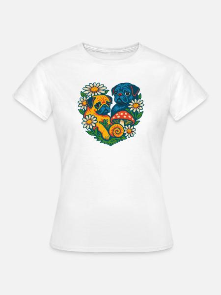 Lebendiges florales Mops-Duo - Frauen T-Shirt - Weiß