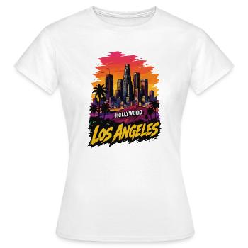 LA Sunset Skyline Pop Art - Women's T-Shirt - white - Front - AI Model Female 172 dark (172cm)