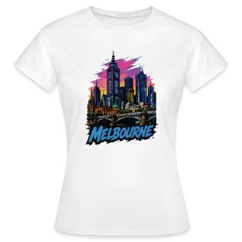Melbourne Pop Art Skyline Sunset - Frauen T-Shirt - Weiß - Vorne - AI Model Female 172 dark (172cm)