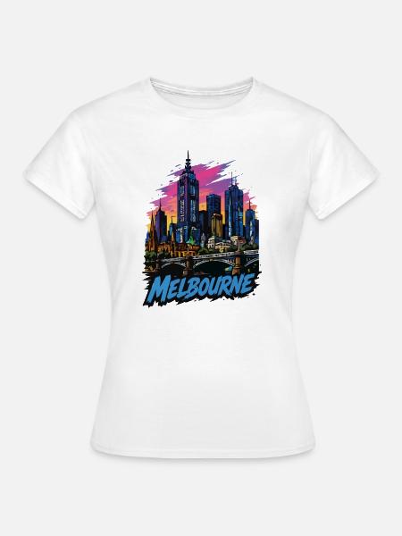 Melbourne Pop Art Skyline Sunset - Frauen T-Shirt - Weiß
