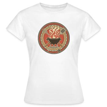 Retro BBQ Grill Flammen Badge - Frauen T-Shirt - Weiß - Vorne - AI Model Female 172 dark (172cm)