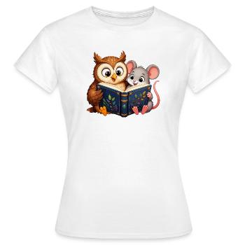 Reading Evening Owl and Mouse - Women's T-Shirt - white - Front - AI Model Female 172 dark (172cm)