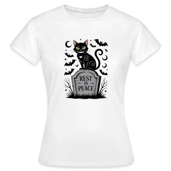 Un chat noir sur la pierre tombale de Repose en paix - T-shirt Femme - blanc - Devant - AI Model Female 172 dark (172cm)